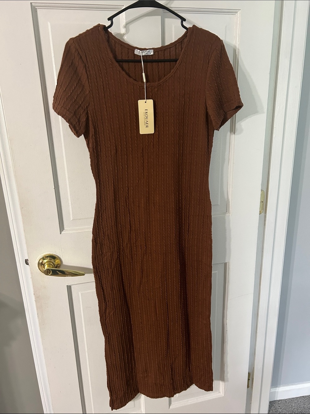 ELOQUII Brown Short-Sleeve Textured Midi Dress